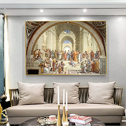 XIANGPEIFBH Posters and Prints School of Athens by Raphael Famous Reproduction Painting on Canvas Wall Art Pictures for Home Decor 60x80cm Inner Frame von XIANGPEIFBH