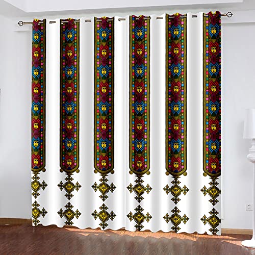 XIANGPEIFBH Schattierungsfenstervorhang, äthiopisches traditionelles Dekor, Vorhänge für Wohnzimmer, Schlafzimmer, Fenstervorhang, Salon, einfache Dekoration 70(W) x(H) 160cmx2pcs von XIANGPEIFBH