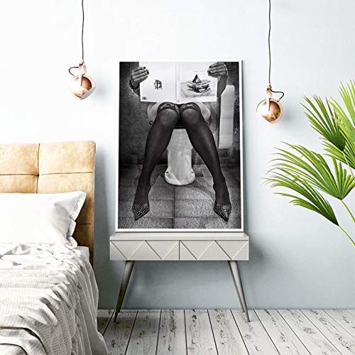 XIANGPEIFBH Sexy Frauen lesen auf Toilette Poster Mode Fotografie Leinwand Malerei Kunst Bild für Wohnzimmer Modern Decor Print 30x42cm (12"x17) Ungerahmt von XIANGPEIFBH