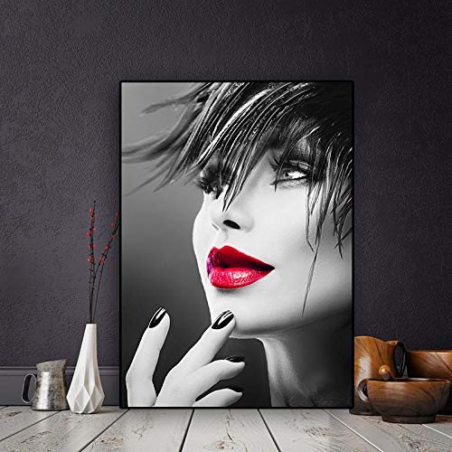 XIANGPEIFBH Sexy schwarz und Gold rot lippenkunst nackte Frau malerei auf leinwand Poster und drucke wandkunst Bild für Wohnzimmer 40x60cm (16"x24) ungerahmt von XIANGPEIFBH