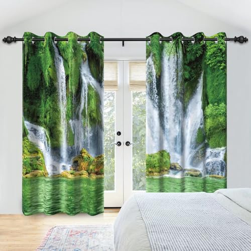 XIANGPEIFBH Stück Waldgrüner Baumbach 95% Verdunkelungsvorhänge für Fenster, Dschungel-Wasserfall, Schlafzimmer, Wohnzimmer, Sonnenschutz, Dekorvorhänge 110(W) x(H) 215cmx2pcs von XIANGPEIFBH