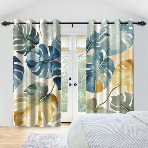 XIANGPEIFBH Vorhänge mit frischem grünem Palmblatt-Druck, Pflanzenblätter, Lavendel, Natur, 95% Verdunkelungsvorhänge, Schlafzimmer, Wohnzimmer, Dekor, Vorhang 140(W) x(H) 250cmx2pcs von XIANGPEIFBH