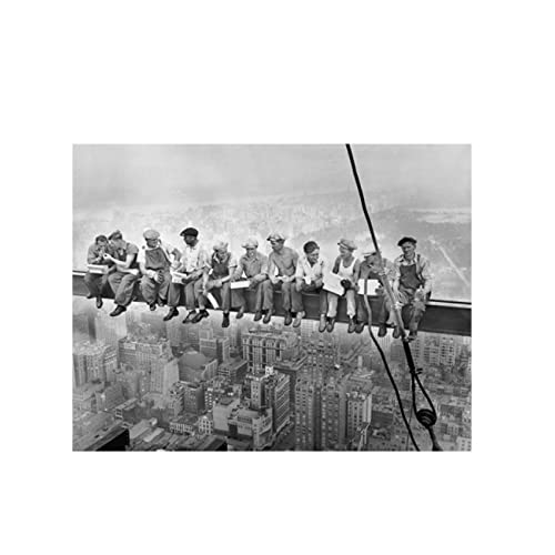 XIANGPEIFBH Wandkunst Bilder Lunch Atop A Skyscraper Retro Schwarz Weiß Leinwand Amerikanischer Stil Poster Drucke Raum Wohnkultur Malerei 30x50cm(12x20inch) Innenrahmen von XIANGPEIFBH