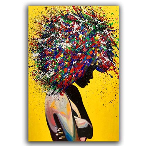 XIANGPEIFBH Wandkunst Leinwand Bunte Graffiti Poster Drucke Afro Big Hair Frauen Wandbilder für Wohnzimmer Leinwand Malerei 40x50 cm /15.7"x 19.7" Kein Rahmen von XIANGPEIFBH