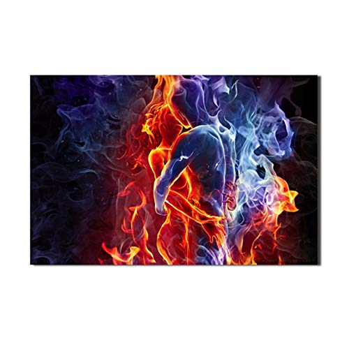 XIANGPEIFBH Wandkunst Leinwand Malerei EIS und Feuer Männer und Frauen umarmen Bilder Druck für Wohnzimmer Poster Framework Dekorativ 60x80cm (23,6"x31.5) Mit Rahmen von XIANGPEIFBH