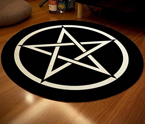 Pentagramm-Teppich, Pentagramm-Gemusterter Runder Teppich, Teppiche Wohnzimmer Weißes Pentagramm Auf Schwarzem Teppich, Teppich 100cm von XIANGSOPY