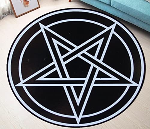 Pentagramm-Teppich, Pentagramm-Gemusterter Runder Teppich, Teppiche Wohnzimmer Weißes Pentagramm Auf Schwarzem Teppich, Teppich 100cm von XIANGSOPY