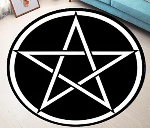 Pentagramm-Teppich, Pentagramm-Gemusterter Runder Teppich, Teppiche Wohnzimmer Weißes Pentagramm Auf Schwarzem Teppich, Teppich 200cm von XIANGSOPY