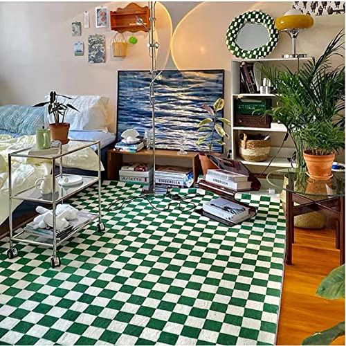 Retro Grün Weiß Karierter Teppich Teppich Marokkanisch Für Teppiche Wohnzimmer Schlafzimmer Dekor Plaid Teppich Nordic Couchtisch Matte 80X120Cm von XIANGSOPY