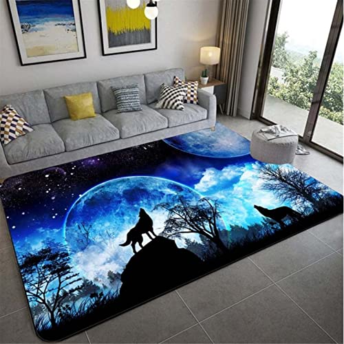 Wolf Fußmatten 3D-Teppich Teppich Teppiche Wohnzimmer Fußmatte Plüsch rutschfeste Stuhlmatte Badezimmer Teppich Bereich Teppich 120x160cm von XIANGSOPY