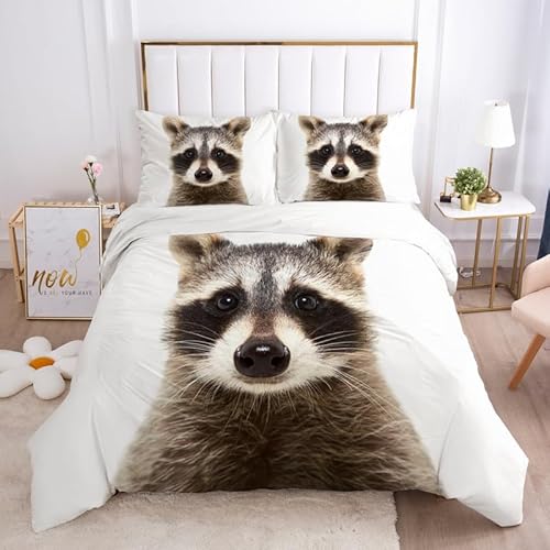 Bettwäsche 135x200 WaschbäR Bettwäsche-Sets Weiche Atmungsaktiv Mikrofaser Tier Bettbezug mit Reißverschluss und 2 Kissenbezüge 80x80 für Kinder Geeignet von XIANGXIANG