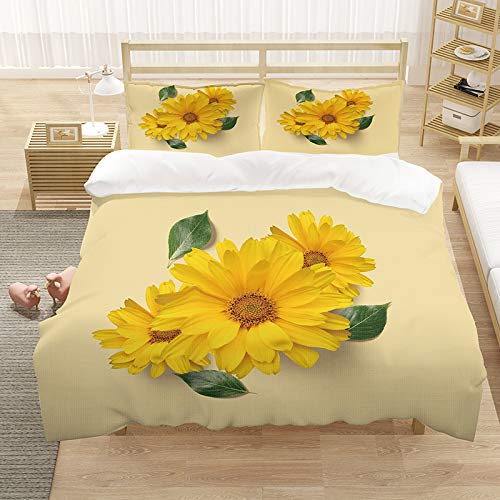 Bettwäsche 135x200 gelbe Sonnenblume Bettwã¤sche-Sets Weich und Bequem Bettbezug 135x200 + 2 Kissenbezügen 80x80 mit Reißverschlu für Kinder Geeignet von XIANGXIANG