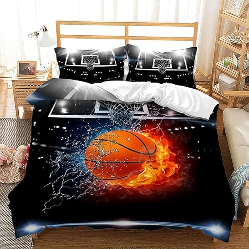 Bettwäsche 155x220 Basketball Bettwäsche-Sets Sportlicher Stil Bettbezug Weiche Atmungsaktiv Mikrofaser mit Reißverschluss und 2 Kissenbezüge 80x80 für Erwachsene Geeignet von XIANGXIANG