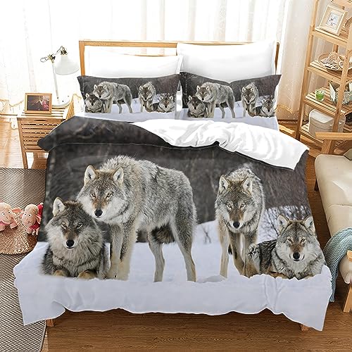 Bettwäsche 240x220 Wolf Bettwäsche-Sets Weiche Atmungsaktiv Mikrofaser Der Schnee Bettbezug mit Reißverschluss und 2 Kissenbezüge 80x80 für Erwachsene Geeignet von XIANGXIANG