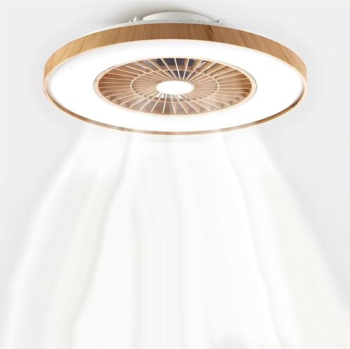Deckenleuchte Ventilator Schlafzimmer Holz LED Deckenlampe Moderne Dimmbar 3 Lichtfarben 6 Windstufen mit Beleuchtung App Fernbedienung Lampe für Esstisch Esszimmer Küchen Hängend Leuchte Ø50CM (A) von XIANHE