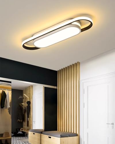 LED Deckenleuchte Flur Deckenlampe - 36W Flurlampe 3000K Warmweiß Küchenlampe Modern Schlafzimmerlampe Schwarz Weiß Design für Küche Schlafzimmer Treppenhaus Wohnzimmer Eingang Lampe (Oval, 70cm) von XIANHE