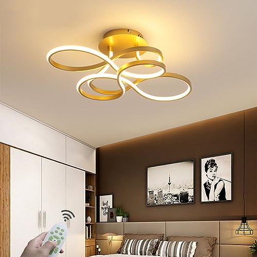 LED Deckenleuchte Wohnzimmerlampe Deckenlampe Schlafzimmerlampe Dimmbar Decke mit Fernbedienung, Modern 36W Aluminium Design für Wohnzimmer Schlafzimmer Esszimmer kinderzimmer Küche Lampe (Gold) von XIANHE