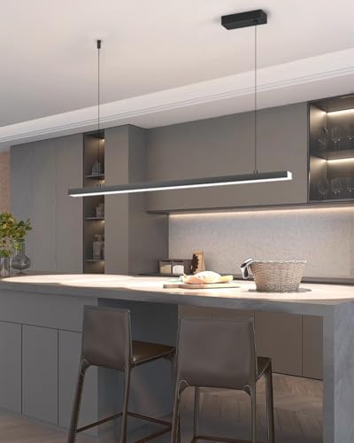 LED Hängelampe Esstischlampe Dimmbare Pendelleuchte mit Fernbedienung, Esszimmerlampe 48W Moderne Linear Design Höhenverstellbar Hängeleuchte für Wohnzimmer Esszimmer Esstisch Lampe (schwarz, 80cm) von XIANHE