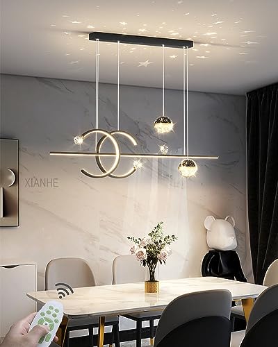 LED Pendelleuchte Esstisch Hängelampe Esszimmerlampe Dimmbar Esszimmer hängend Lampe 45W Modern Design Decke Deko Esstischlampe Hängeleuchte mit Fernbedienung für Wohnzimmer Küchenlampe (Schwarz 02) von XIANHE