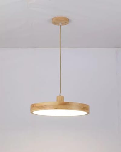LED Pendelleuchte Holz Runde Esszimmer Dimmbare Hängelampe mit Fernbedienung, Moderne Esstischlampe Design Höhenverstellbar Hängeleuchte für Wohnzimmer Esszimmerlampe Küche Esstisch Lampe(50cm) von XIANHE