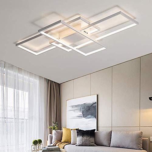 WohnzimmerLampe LED Deckenleuchte Dimmbar Deckenlampe 80W Modern Eckig Design Decke Lampe Aluminium Lampenschirm Pendelleuchte Wohnzimmer Lampen Schlafzimmerlampe Esszimmerlampe Küchelampe (Weiß) von XIANHE