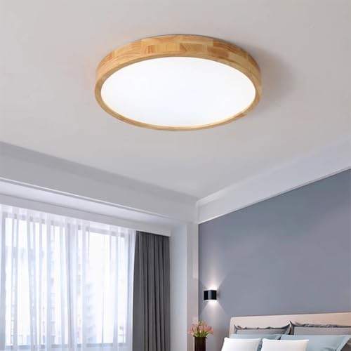 Wohnzimmerlampe LED Deckenlampe Dimmbar 3000k-6500k mit Fernbedienung Deckenleuchte Modern Schlafzimmerlampe Holz Design für Wohnzimmer Schlafzimmer Esszimmer Flur Kinderzimmer Lampe(Rund,B40cm) von XIANHE