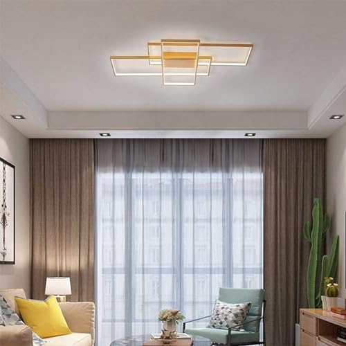 Wohnzimmerlampe LED Deckenleuchte Dimmbar Gold Schlafzimmerlampe Deckenlampe 65W Modern Rechteck Design Mit Fernbedienung für Wohnzimmer Schlafzimmer Lampe Esszimmerlampe Küchelampe Flurlampe (140CM) von XIANHE