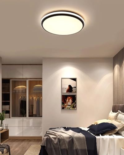 Wohnzimmerlampe LED Deckenleuchte Dimmbar Schlafzimmerlampe Deckenlampe 48W Modern Rund Metall-Acryl Design Mit Fernbedienung für Wohnzimmer Schlafzimmer Esszimmer Küche Flur Decke Lampen (Schwarz, B) von XIANHE