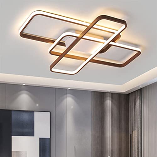 Wohnzimmerlampe LED Deckenleuchte Schlafzimmer Lampe Modern Braun 65W Dimmbar Deckenlampe mit Fernbedienung Kreative Rechteckige Design 3000K-6500K für Wohnzimmer Esstisch Esszimmer Lampen (120CM) von XIANHE