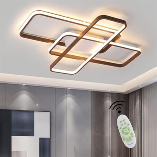 Wohnzimmerlampe LED Deckenleuchte Schlafzimmer Lampe Modern Braun 65W Dimmbar Deckenlampe mit Fernbedienung Kreative Rechteckige Design 3000K-6500K für Wohnzimmer Esstisch Esszimmer Lampen (90CM) von XIANHE