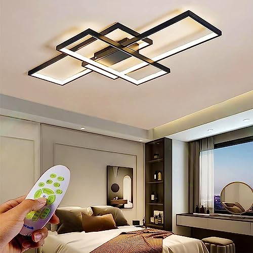 XIANHE Deckenlampe LED Deckenleuchte Dimmbar mit Fernbedienung 60W Wohnzimmerlampe Modern Design Schlafzimmerlampe Küchenlampe für Schlafzimmer Esszimmer Wohnzimmer Arbeitszimmer (Schwarz, 105cm) von XIANHE