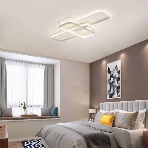 XIANHE Dimmbar Deckenlampe LED Deckenleuchte Wohnzimmer Modern Schlafzimmer Decke Lampe mit Fernbedienung, Rechteck Design für Wohnzimmerlampe Schlafzimmerlampe Esszimmer kinderzimmer (Weiß, 105cm) von XIANHE