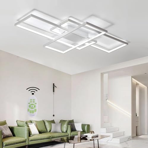 XIANHE LED Deckenleuchte Moderne Wohnzimmerlampen Deckenlampe Wohnzimmer Dimmbar mit Fernbedienung, 80W Rechteckig Design Pendelleuchte für Schlafzimmer Esszimmer Flur Küche Decke Lampe (Weiß, L80cm) von XIANHE