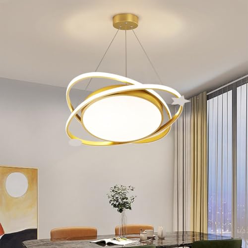 XIANHE LED Pendelleuchte Esstisch Hängelampe Esszimmerlampe Dimmbar Esszimmer hängend Lampe 45W Modern Oval Design Hängeleuchte mit Fernbedienung für Wohnzimmer Schlafzimmer Küchenlampe (Gold) von XIANHE