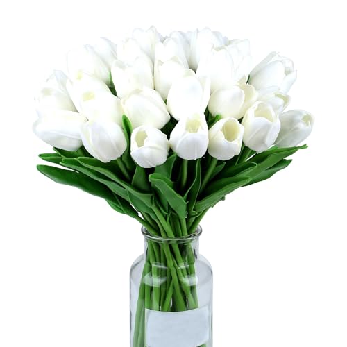 XIANNVXI 15 Stück weiße Tulpe weiße Tulpe künstliche Tulpen Tulpen Blumen für Zimmerdekoration Hochzeitsdekoration 14 Zoll von XIANNVXI