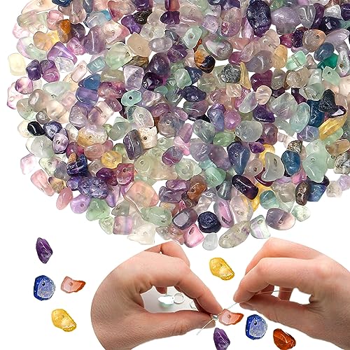 XIANNVXI Perlen für Armbänder Fluorit 400 Stück Edelstein Perlen zum Auffädeln Kristalle Perlen Set Ketten Ohrringe Armbänder Selber Machen Schmuck Selber Machen Set Unregelmäßige DIY Edelsteine 5-8mm von XIANNVXI