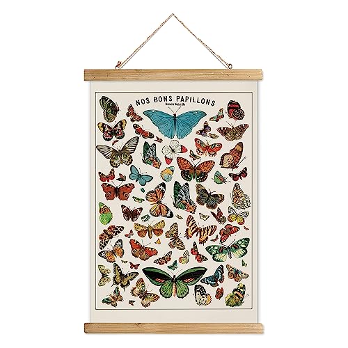 Vintage Schmetterling Hängende Poster mit Holzrahmen, Retro-Stil Wanddekoration Kunst Malerei, Muster gedruckt auf Leinen ohne Verblassen, fertig zum Aufhängen (30 x 40 cm) von XIAOAIKA