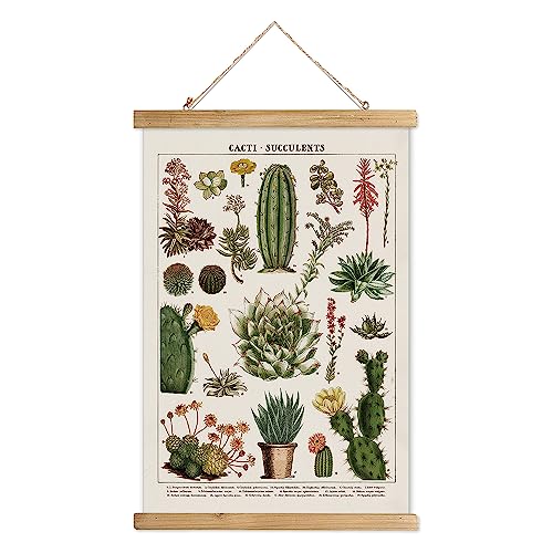 XIAOAIKA Vintage Kaktus Poster mit Holzrahmen, Retro Stil Wanddekoration Kunst Malerei, Muster gedruckt auf Leinen ohne Verblassen, fertig zum Aufhängen (30 x 40 cm) von XIAOAIKA