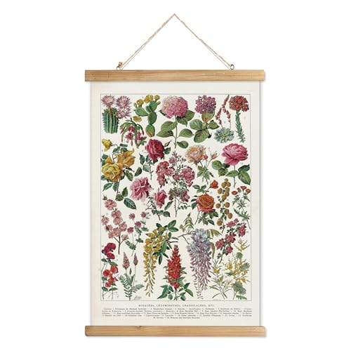 XIAOAIKA Vintage Wildblume Hängende Poster mit Holzrahmen, Retro Stil Wanddekor Kunst Malerei, Muster Gedruckt auf Leinen Ohne Verblassen, Fertig zum Aufhängen (50 x 75 cm) von XIAOAIKA