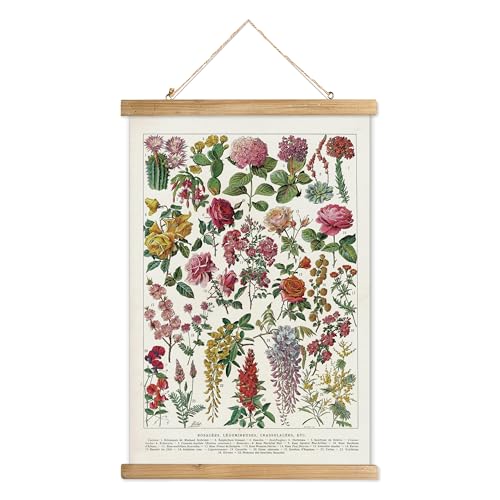XIAOAIKA Vintage Wildblumen Poster mit Holzrahmen, Retro Stil Wanddekoration Kunst Malerei, Muster gedruckt auf Leinen ohne Verblassen, fertig zum Aufhängen (30 x 40 cm) von XIAOAIKA