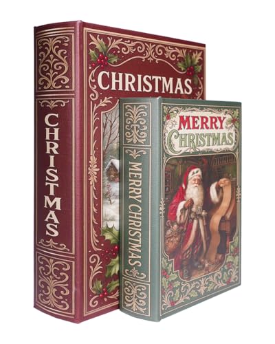 XIAOAIKA Weihnachten Deko Holz Buchbox 2er Set - Vintage Faux Buchboxen mit Ledereinband, geheime Aufbewahrung mit Magnetverschluss, Urlaub Geschenkbox für Home Office Bücherregal Dekor XIAOAIKA Weihnachten Deko Holz Buchbox 2er Set - Vintage Faux Buchboxen mit Ledereinband, geheime Aufbewahrung mit Magnetverschluss, Urlaub Geschenkbox für Home Office Bücherregal Dekor von XIAOAIKA