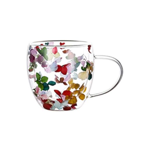 XIAOBAN Doppelwandige Glas-Kaffeetasse mit getrockneten Blumen, isoliert, hitzebeständig, Glasbecher mit getrockneten Blumen, für heiße Getränke, Küche, Cappuccino, Einzug, Geschenk für Frauen von XIAOBAN