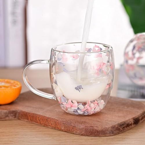 XIAOBAN Doppelwandige Glas-Kaffeetasse mit getrockneten Blumen, isoliert, hitzebeständig, Glasbecher mit getrockneten Blumen, für heiße Getränke, Küche, Cappuccino, Einzug, Geschenk für Frauen von XIAOBAN