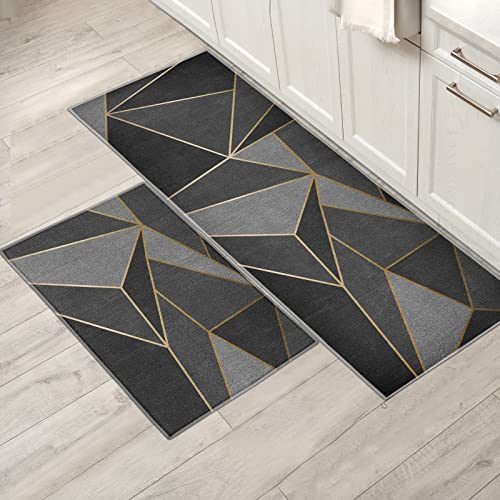 XIAOBUDIAN Küchenteppiche 2 Stück, Wasser und Öl aufnehmen Küche Matten Fußmatte Teppich Set,Für die Familie geeignet. (Geometrisches Muster, 43x150cm+43x75cm) von XIAOBUDIAN