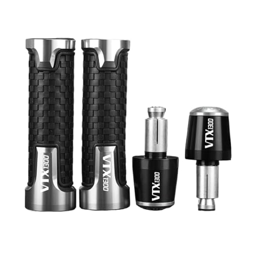 Für Honda VTX1300 VTX 1300 2003-2025 VTX1300C Motorrad Lenker Griffe Griff Bar Grip Enden Stecker(Sliver black sliver) von XIAOCE