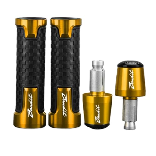 Für Suzuki GSF 250 400 650 600 SN 1250 BANDIT GSF1250 GSF650 GSF600 Motorrad Lenker Griffe Hand Griff Bar Kappe End Kappe stecker(Gold gold black) von XIAOCE