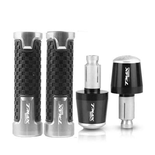Für YAMAHA TMAX560 T-MAX TMAX 560 DX TECH MAX ABS Motorrad 7/8'' 22mm Hand Griff Griffe Lenker Grip End Stecker(Silver black) von XIAOCE