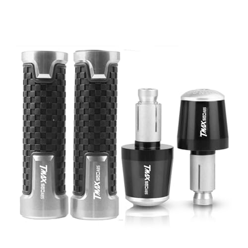 Für YAMAHA TMAX560 TMAX T-MAX 560 DX TECH MAX ABS Motorrad 7/8'' 22mm CNC Hand Griff Griffe Lenker Grip Enden Stecker(Silver black) von XIAOCE