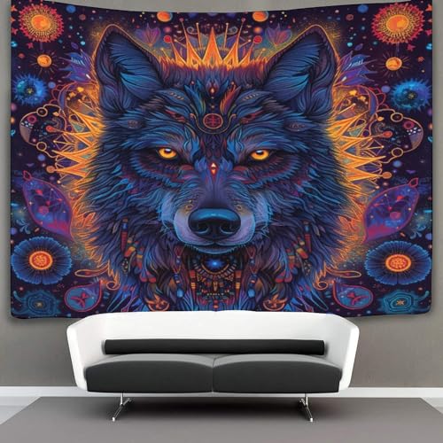 XIAOCHENG 3D Druck Wolf Wandteppiche Poster Ornament Wandbehang Wandteppich Wanddeko Wandbehang Für Schlafzimmer Wohnzimmer Wohnheim Tapisseries 100cmx150cm von XIAOCHENG