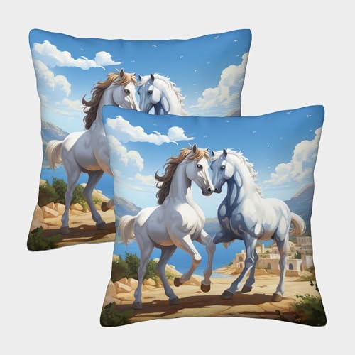 XIAOCHENG Pferd Kissenbezüge Für Sofa Und Bett, Anime-Stil Kissenbezug Im 2er-Set, Geeignet Für Kids Room Fun Und Travel Essential, Maschinenwaschbar 40x40cm von XIAOCHENG